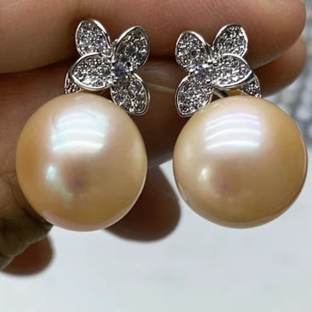 Huge Freshwater Pearl 13mm Cream and Silver Earrings Sterling Sliver